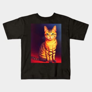 cat halloween in galaxy orange Kids T-Shirt